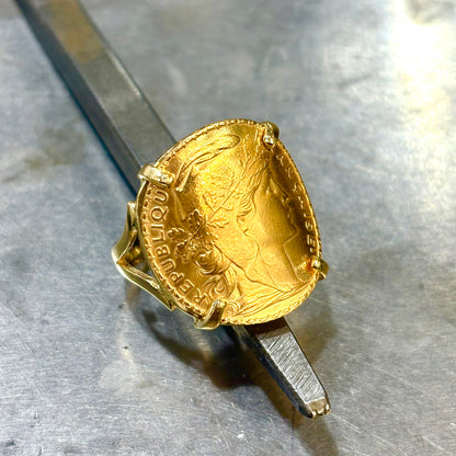 Bague Pièce - Or Jaune 750 & Pièce Or 20 Francs Marianne Coq