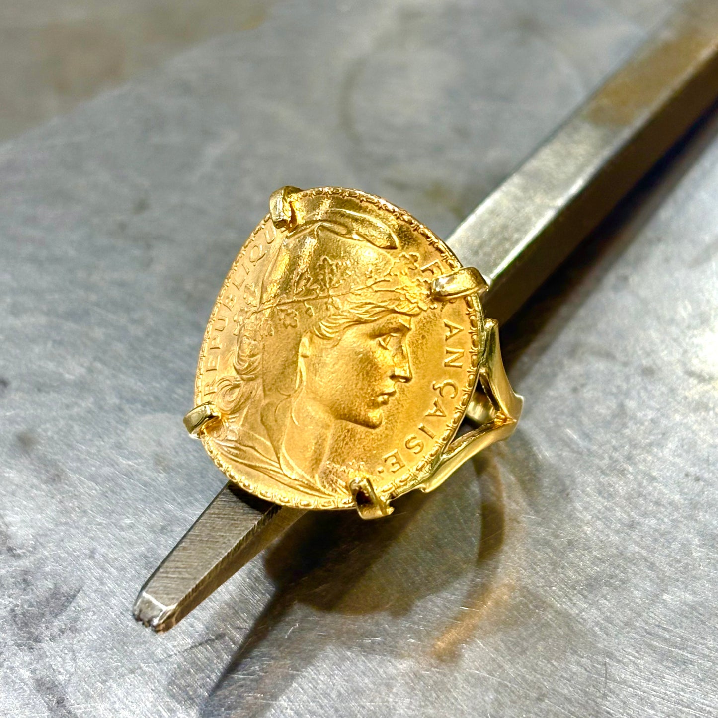 Bague Pièce - Or Jaune 750 & Pièce Or 20 Francs Marianne Coq