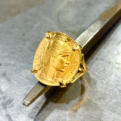 Bague Pièce - Or Jaune 750 & Pièce Or 20 Francs Marianne Coq