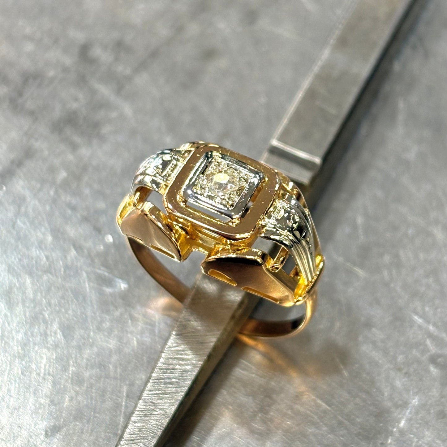 Bague Tank Vintage - Or Jaune 750 & Diamant