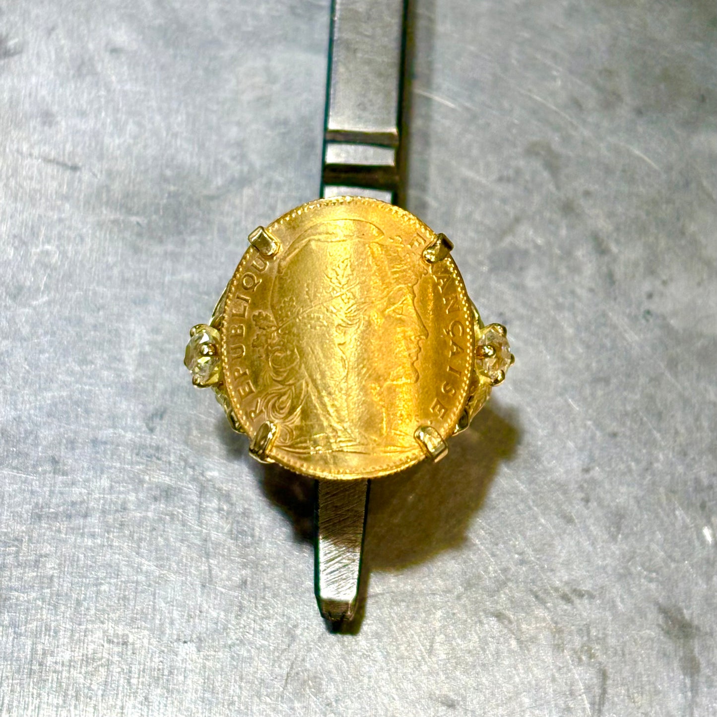 Bague Pièce - Or Jaune 750 & Pièce 10 Marianne Coq & Diamants