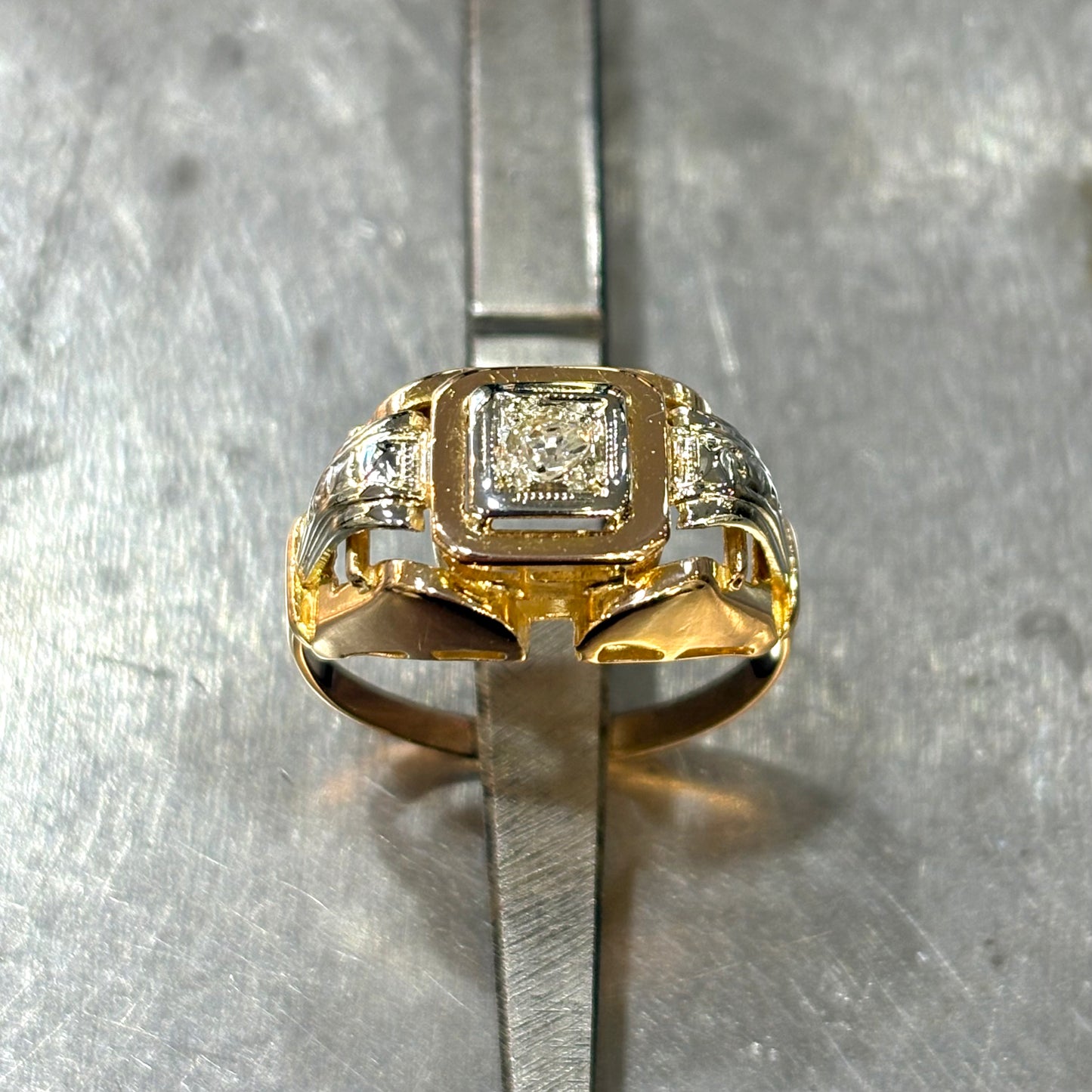 Bague Tank Vintage - Or Jaune 750 & Diamant