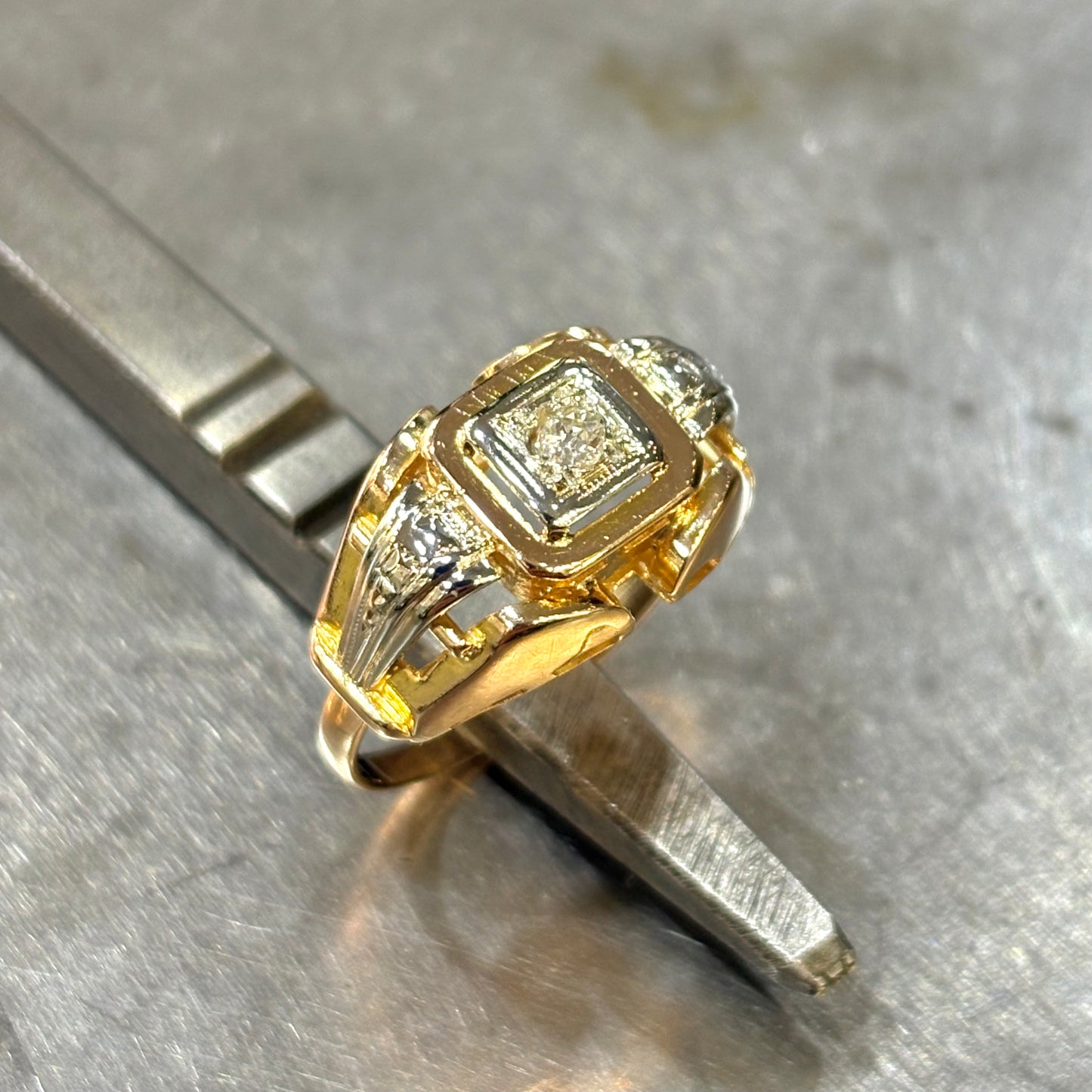 Bague Tank Vintage - Or Jaune 750 & Diamant