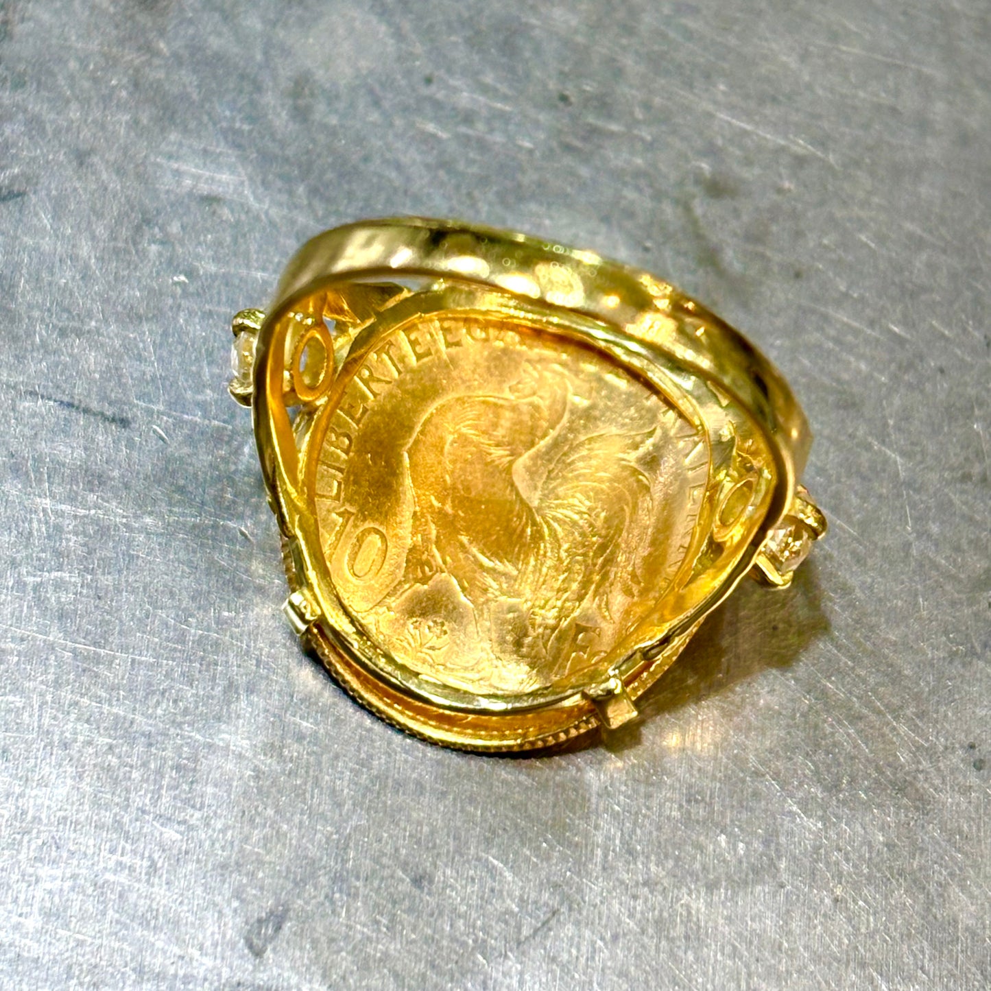 Bague Pièce - Or Jaune 750 & Pièce 10 Marianne Coq & Diamants