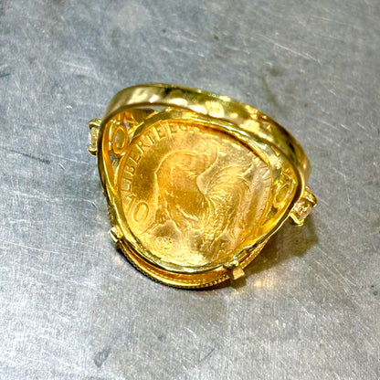 Bague Pièce - Or Jaune 750 & Pièce 10 Marianne Coq & Diamants