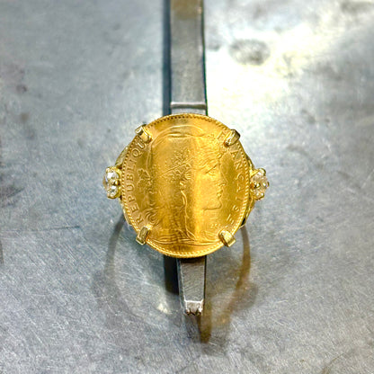 Bague Pièce - Or Jaune 750 & Pièce 10 Marianne Coq & Diamants