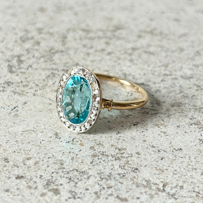 Bague Entourage Vintage - Or Jaune Diamants & Topaze de Synthèse