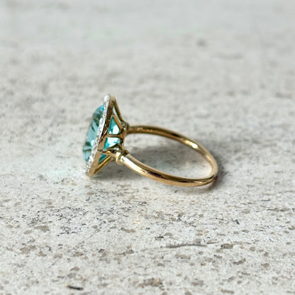 Bague Entourage Vintage - Or Jaune Diamants & Topaze de Synthèse