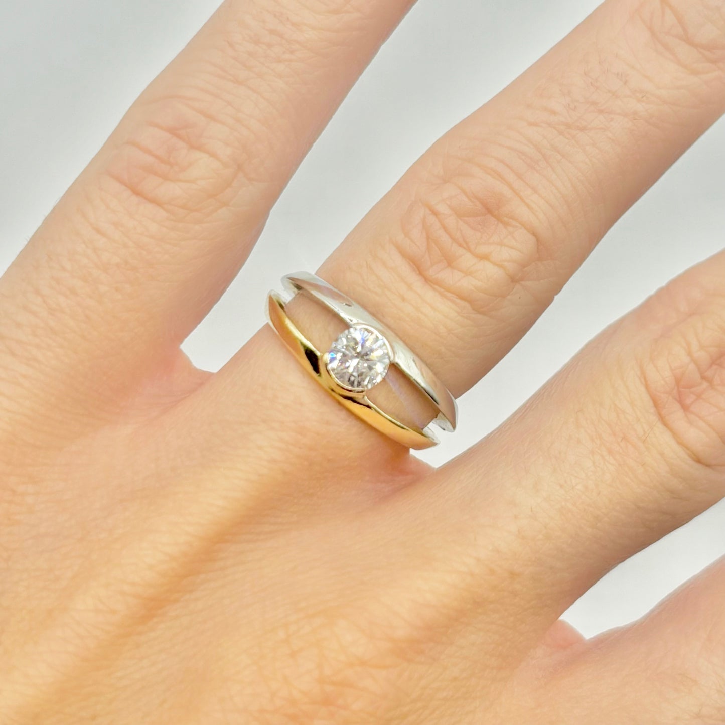 Bague Solitaire Bicolore - Or Jaune/Blanc 585 & Diamants