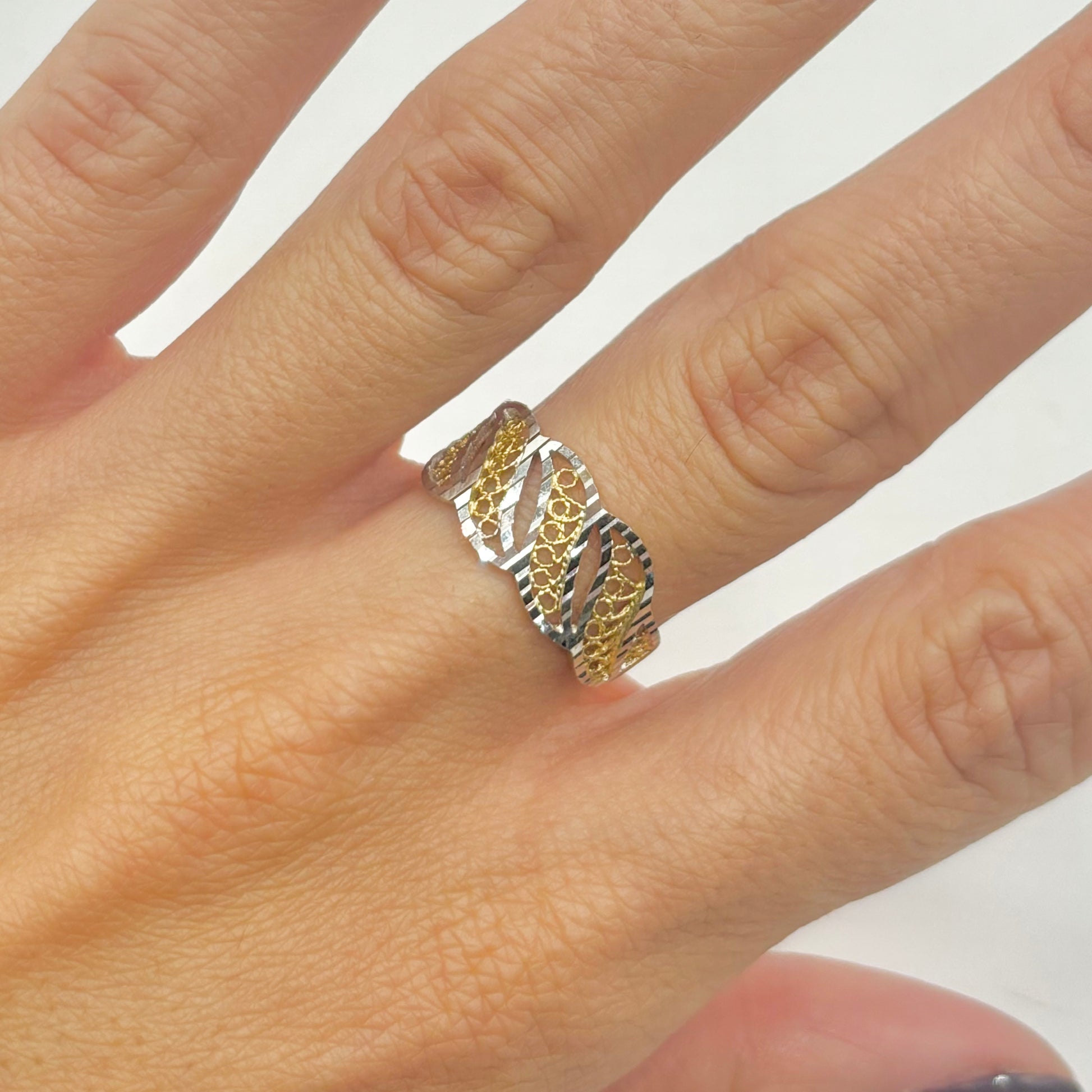 Bague Filigrane Or Jaune Blanc 750 46