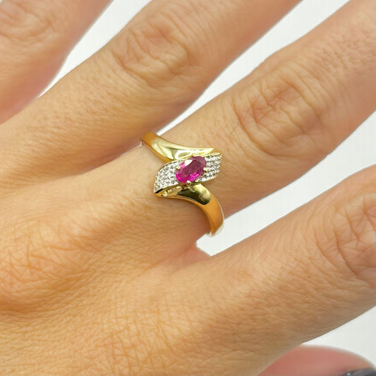 Band Ring - 750 Yellow Gold Ruby &amp; Diamonds