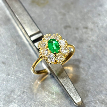 Bague Marguerite - Or Jaune 750 Émeraude & Diamants