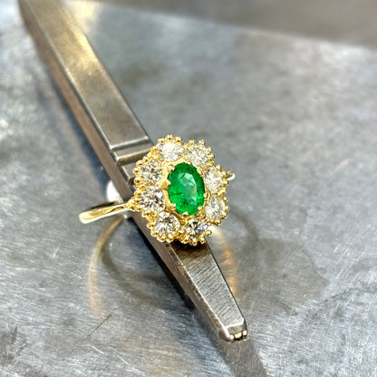 Bague Marguerite - Or Jaune 750 Émeraude & Diamants