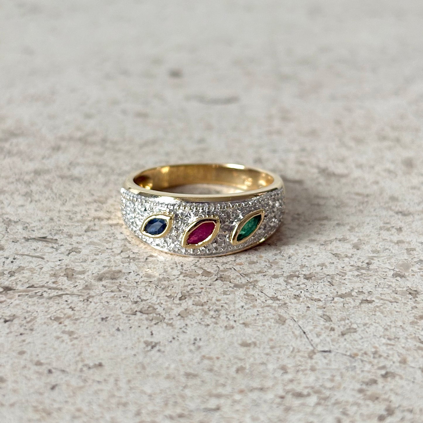 Bague Jonc - Or Jaune 750 Saphir, Émeraude & Rubis