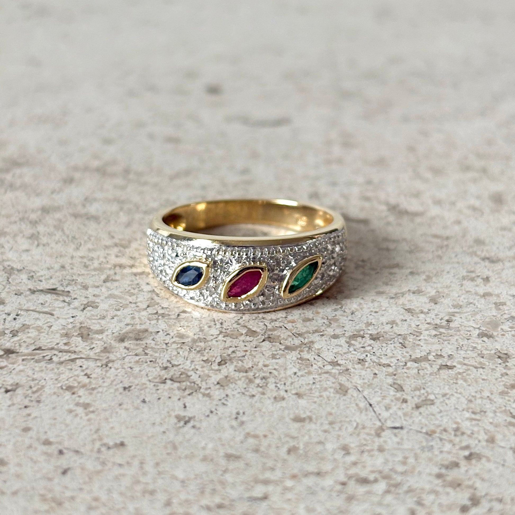 Bague Jonc - Or Jaune 750 Saphir, Émeraude & Rubis