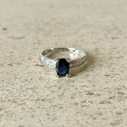 Bague Solitaire - Or Blanc 750 Saphir & Diamants