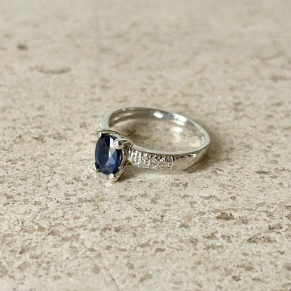 Bague Solitaire - Or Blanc 750 Saphir & Diamants