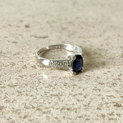 Bague Solitaire - Or Blanc 750 Saphir & Diamants