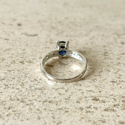 Bague Solitaire - Or Blanc 750 Saphir & Diamants