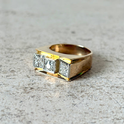 Bague Tank Art Déco - Or Jaune 750 & Diamants