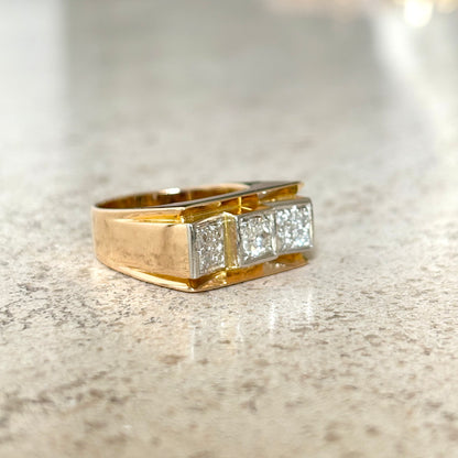 Bague Tank Art Déco - Or Jaune 750 & Diamants