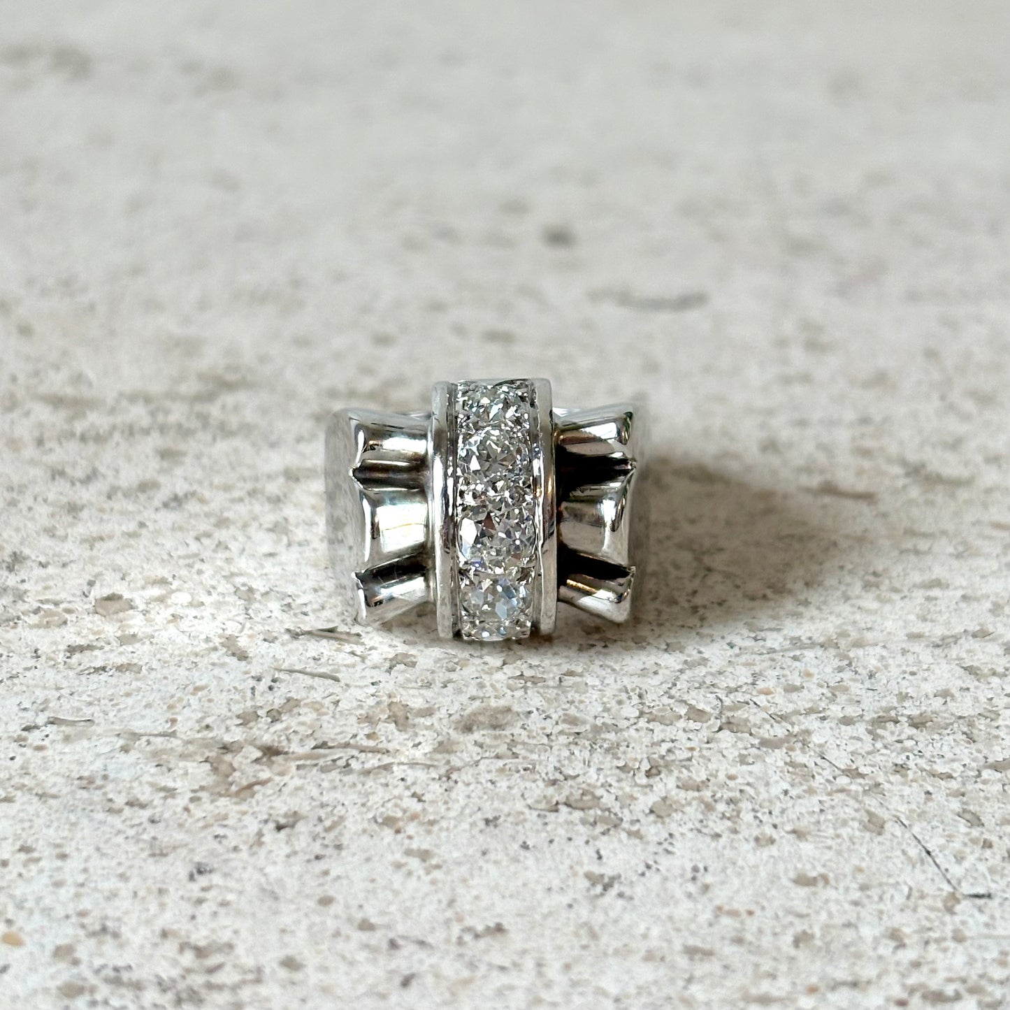 Bague Tank Art Déco - Or Blanc 750 & Diamants