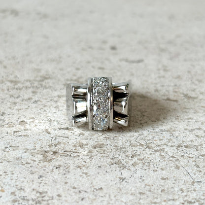 Bague Tank Art Déco - Or Blanc 750 & Diamants