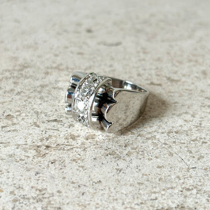 Bague Tank Art Déco - Or Blanc 750 & Diamants