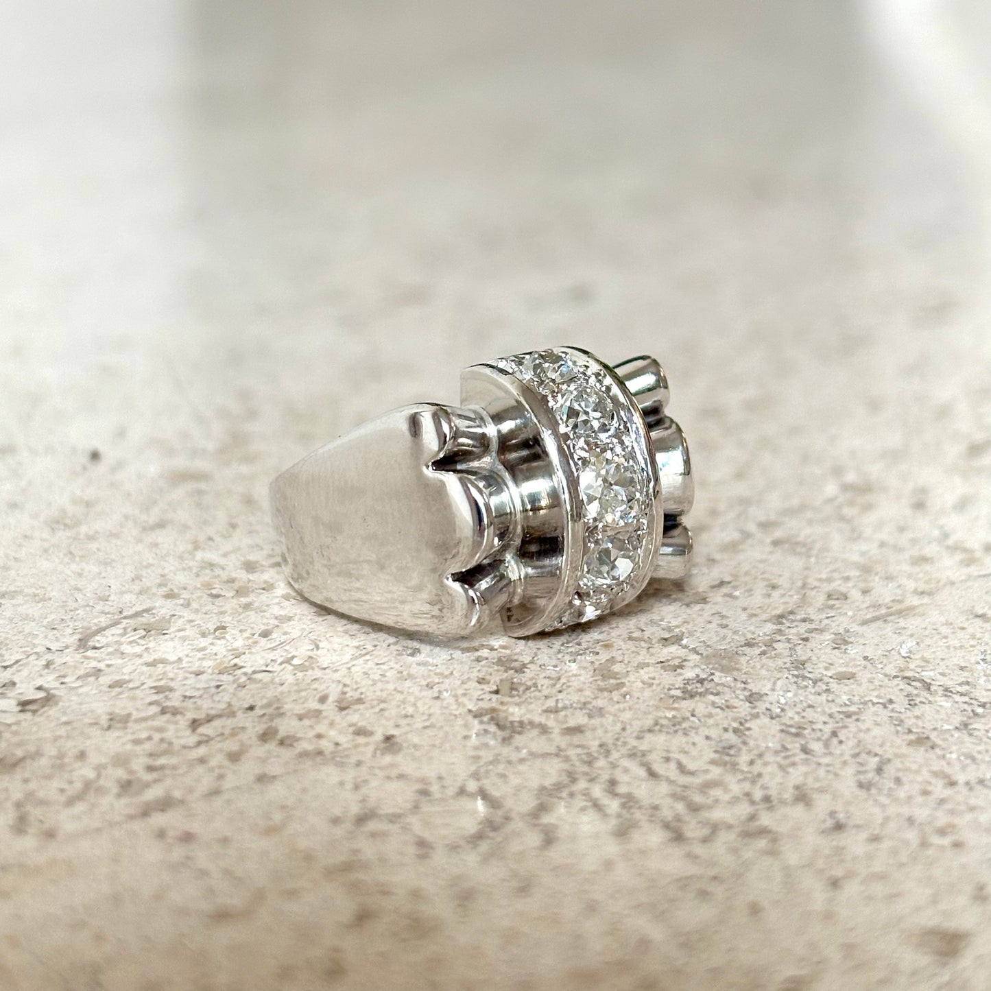 Bague Tank Art Déco - Or Blanc 750 & Diamants