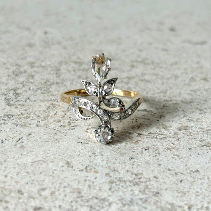 Bague Florale Art Nouveau - Or Jaune 750 & Diamants