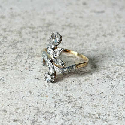 Bague Florale Art Nouveau - Or Jaune 750 & Diamants