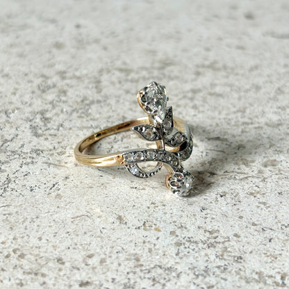 Bague Florale Art Nouveau - Or Jaune 750 & Diamants
