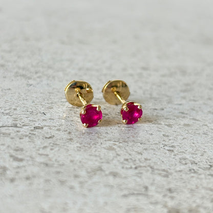 Boucles D'oreilles Puces - Or Jaune 750 & Rubis