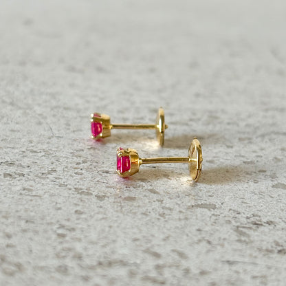 Boucles D'oreilles Puces - Or Jaune 750 & Rubis