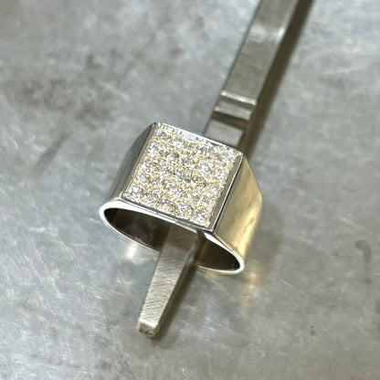 Bague Chevalière Pavée - Or Blanc 750 & Diamants