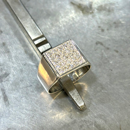 Bague Chevalière Pavée - Or Blanc 750 & Diamants