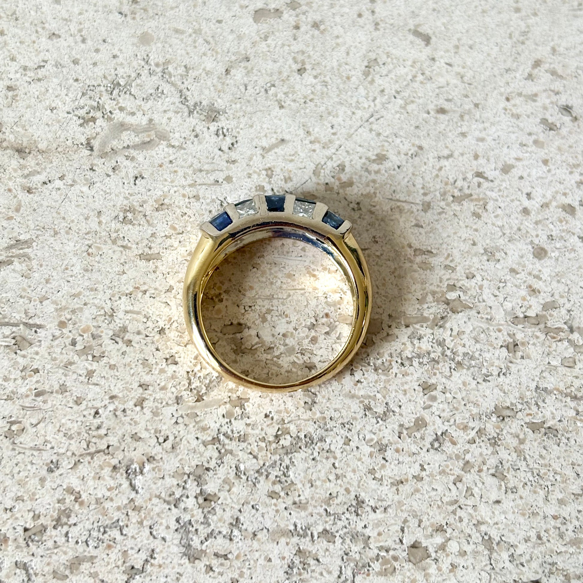 Bague Damier - Or Jaune 750 Saphirs & Diamants