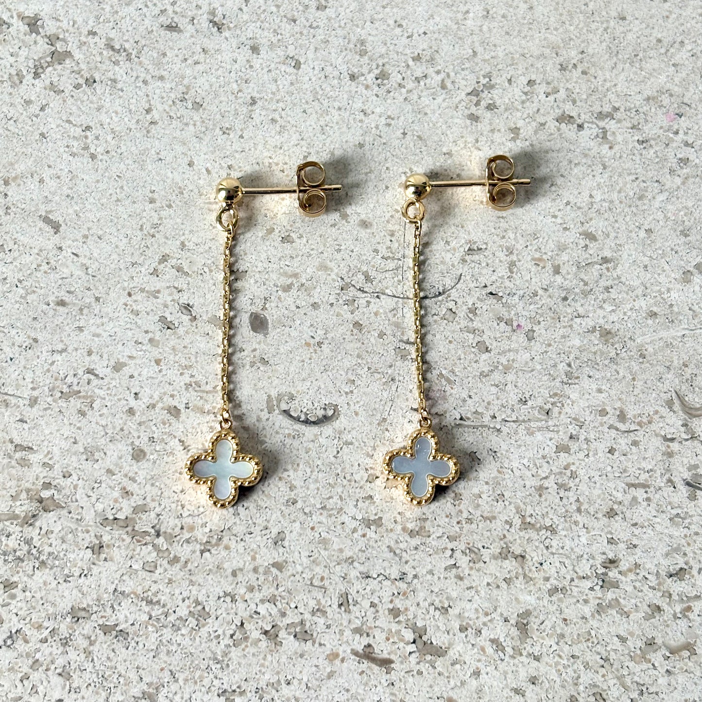 Boucles D'oreilles Trèfles - Or Jaune 750 & Nacre