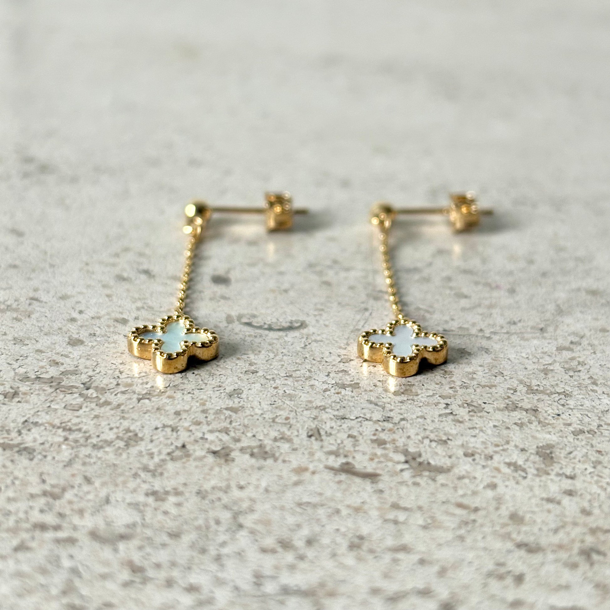 Boucles D'oreilles Trèfles - Or Jaune 750 & Nacre