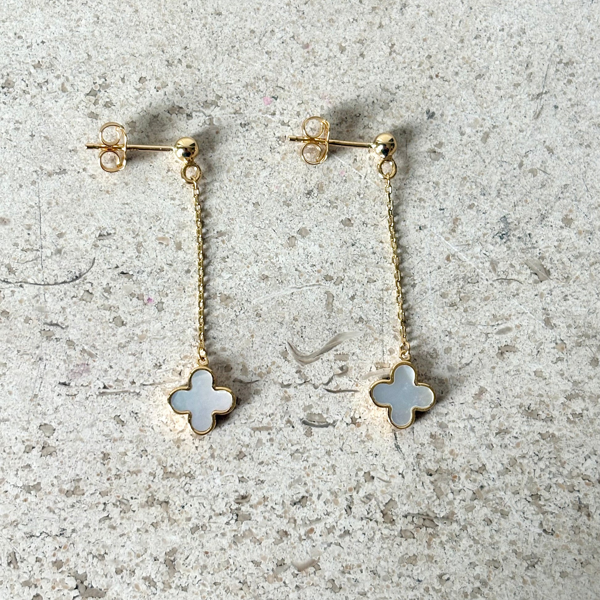 Boucles D'oreilles Trèfles - Or Jaune 750 & Nacre