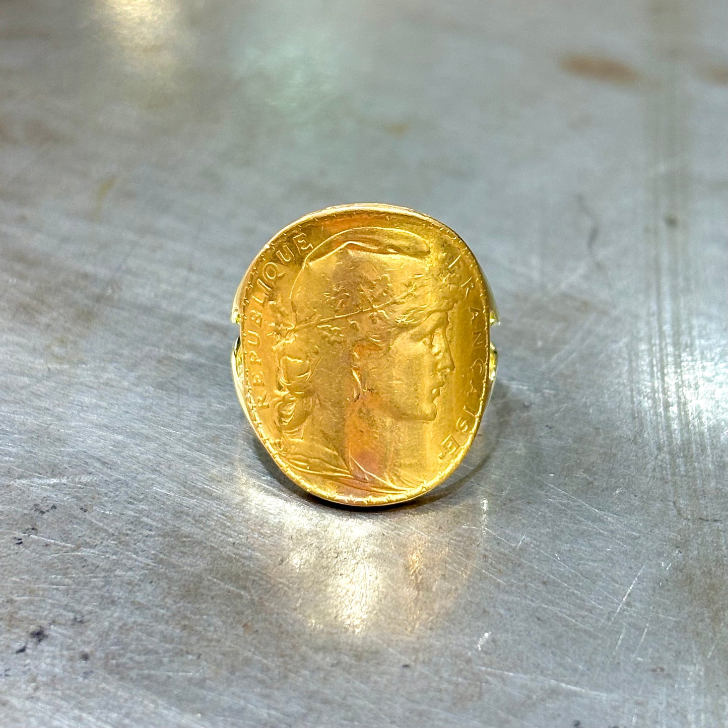 Bague Pièce - Or Jaune 750 & Pièce 20 Francs Marianne Coq