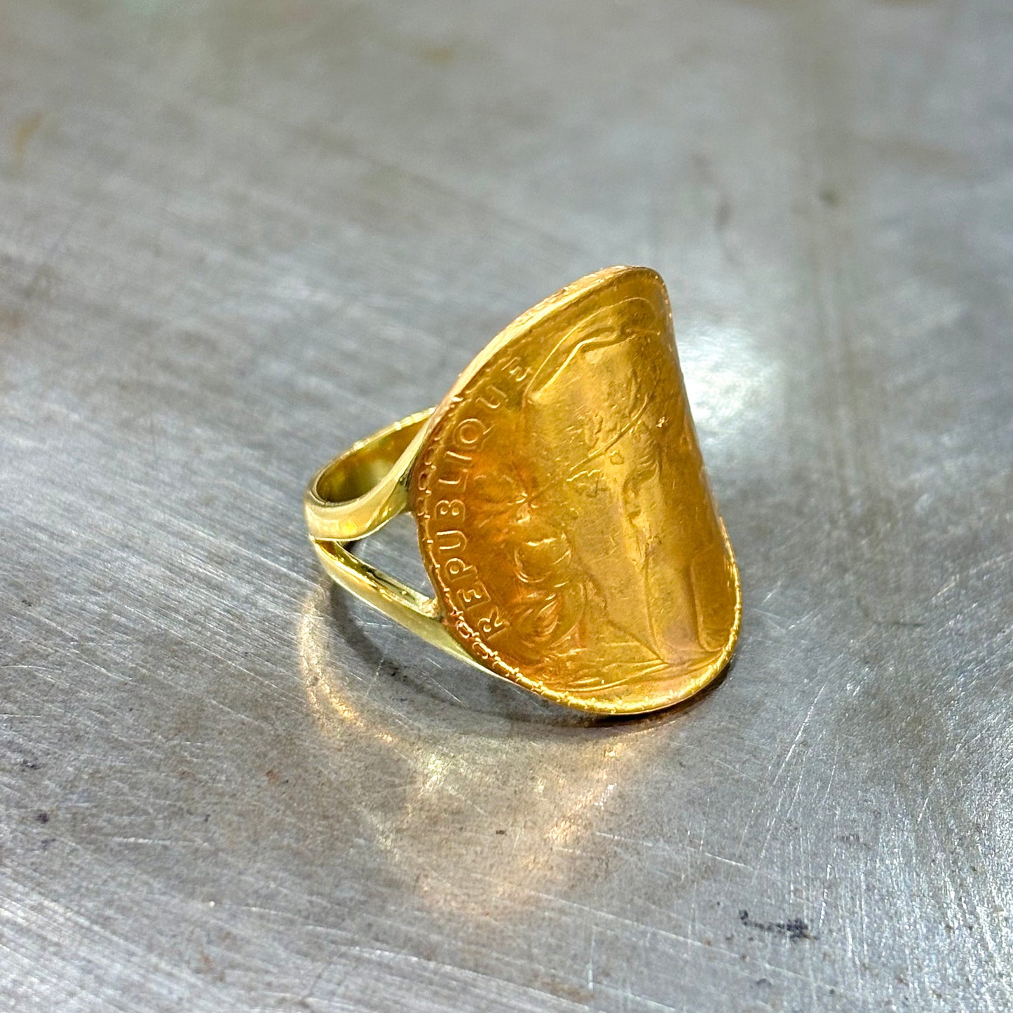 Bague Pièce - Or Jaune 750 & Pièce 20 Francs Marianne Coq