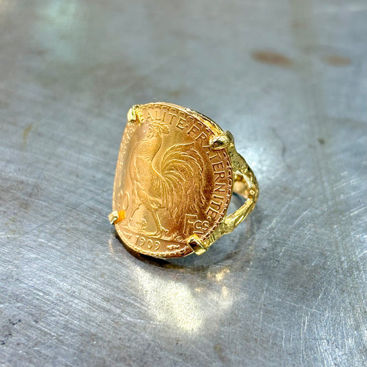 Bague Pièce - Or Jaune 750 & Pièce 20 Francs Marianne Coq