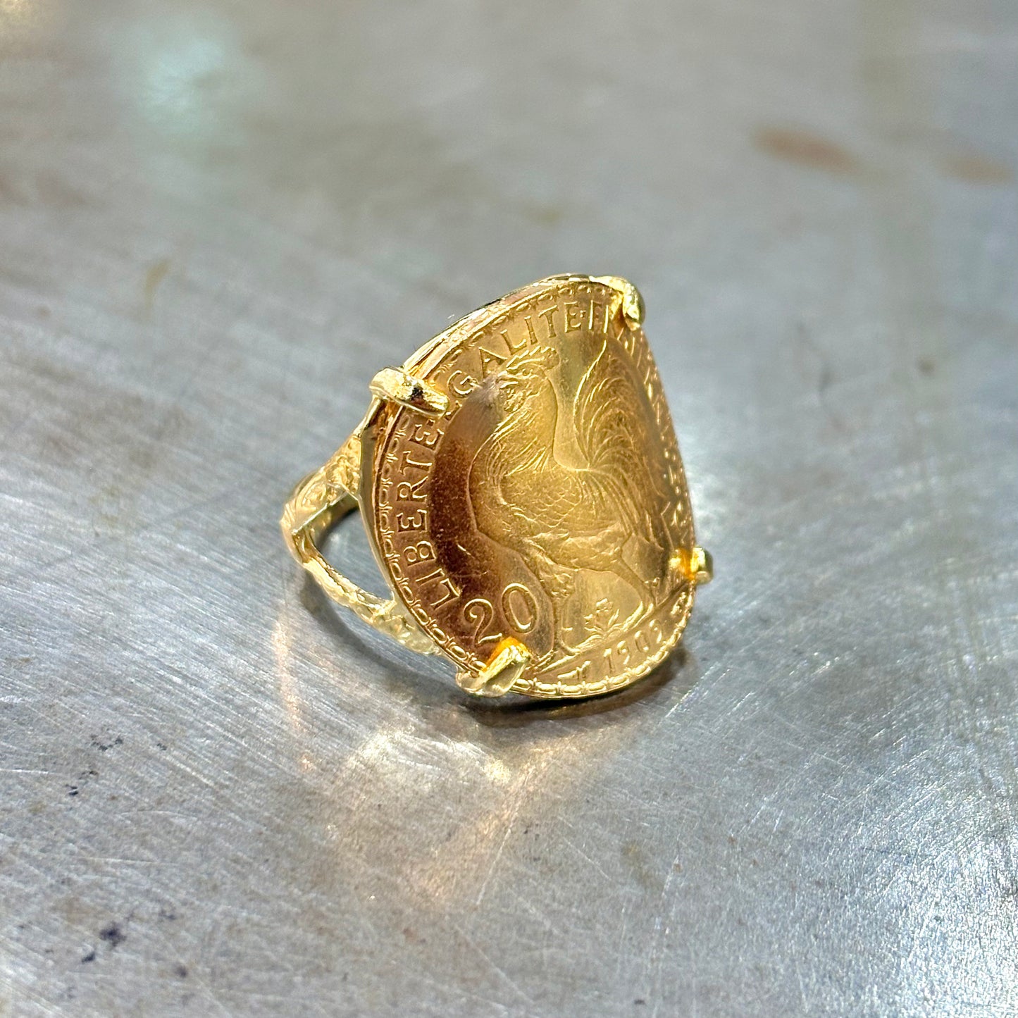 Bague Pièce - Or Jaune 750 & Pièce 20 Francs Marianne Coq