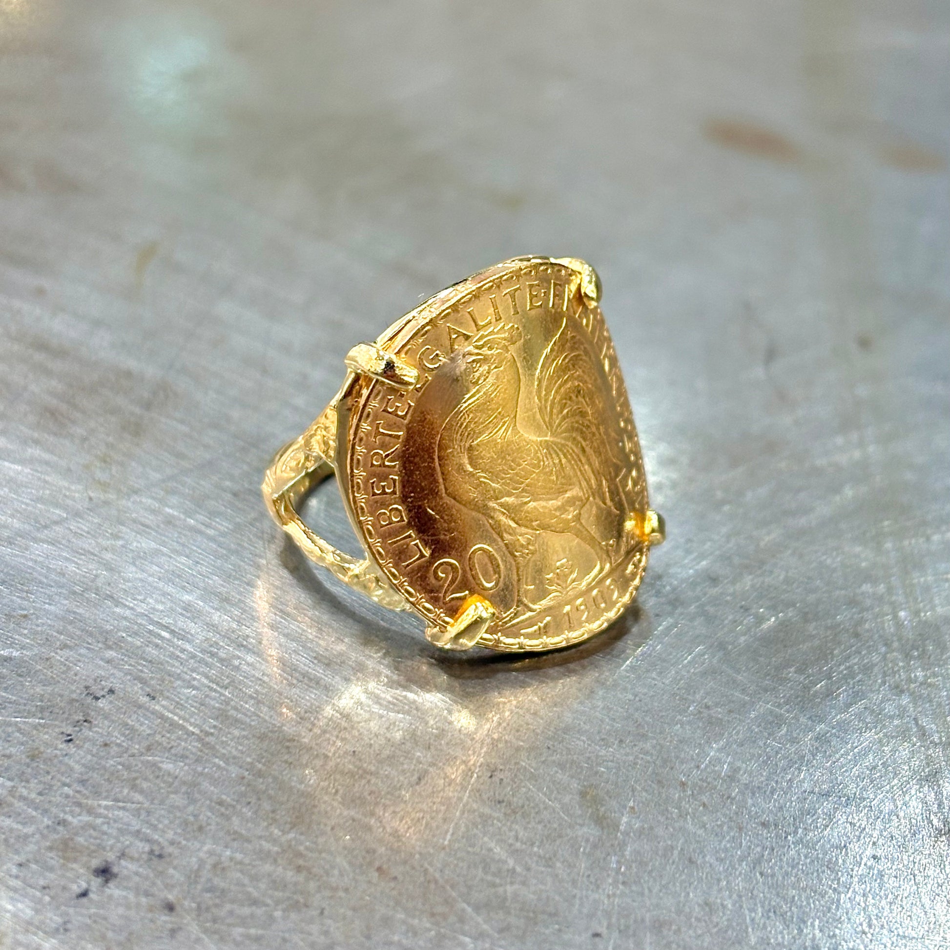 Bague Pièce - Or Jaune 750 & Pièce 20 Francs Marianne Coq