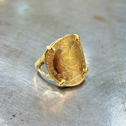 Bague Pièce - Or Jaune 750 & Pièce 20 Francs Marianne Coq