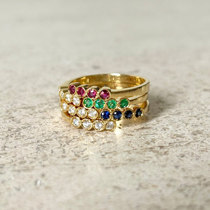 Bague Assemblage - Or Jaune 750 Diamants, Rubis, Saphirs & Émeraudes