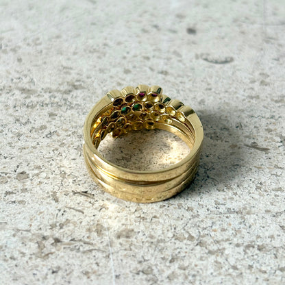 Bague Assemblage - Or Jaune 750 Diamants, Rubis, Saphirs & Émeraudes