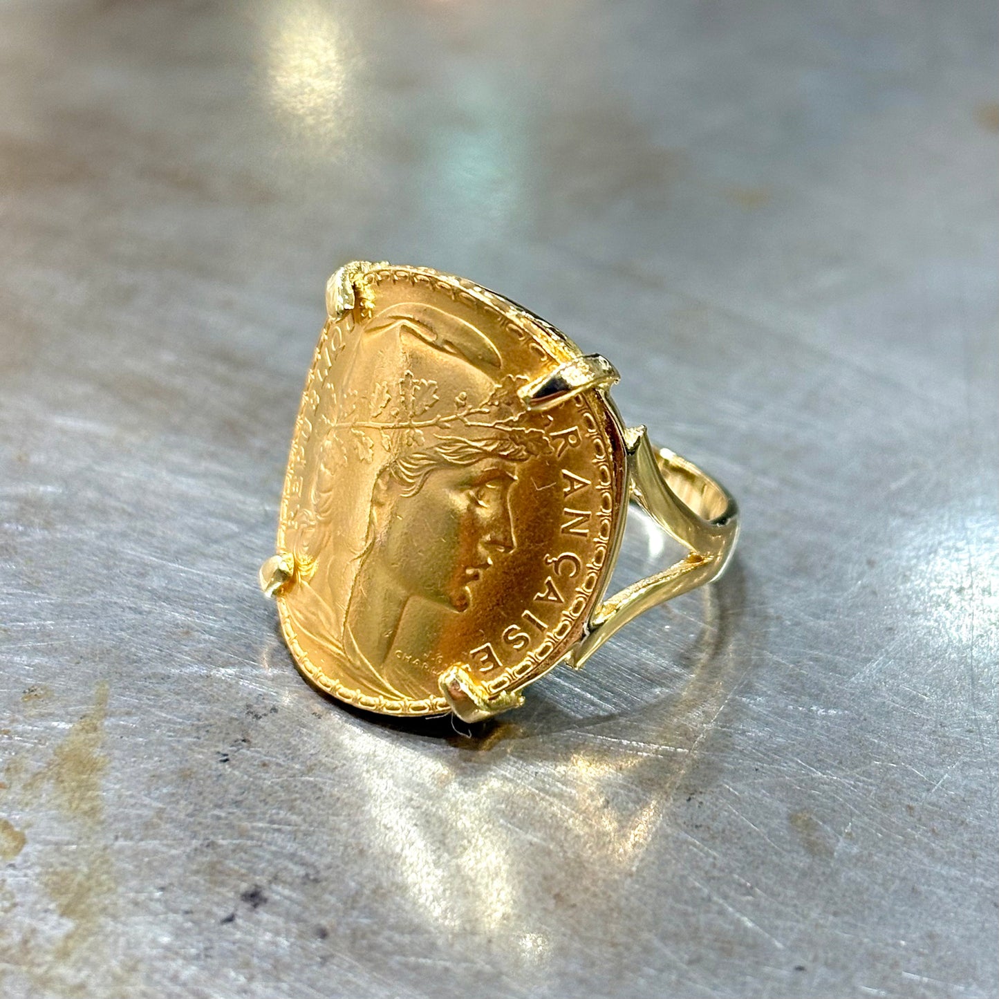 Bague Pièce - Or Jaune 750 & Pièce 20 Francs Marianne Coq