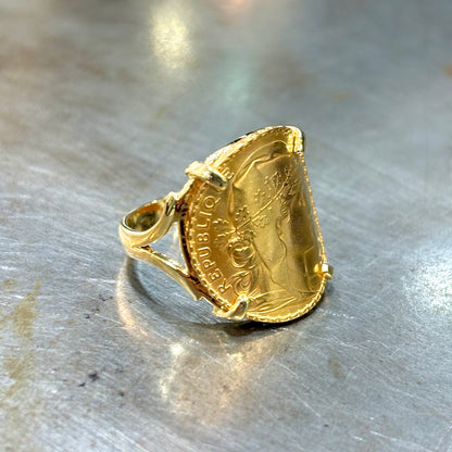 Bague Pièce - Or Jaune 750 & Pièce 20 Francs Marianne Coq